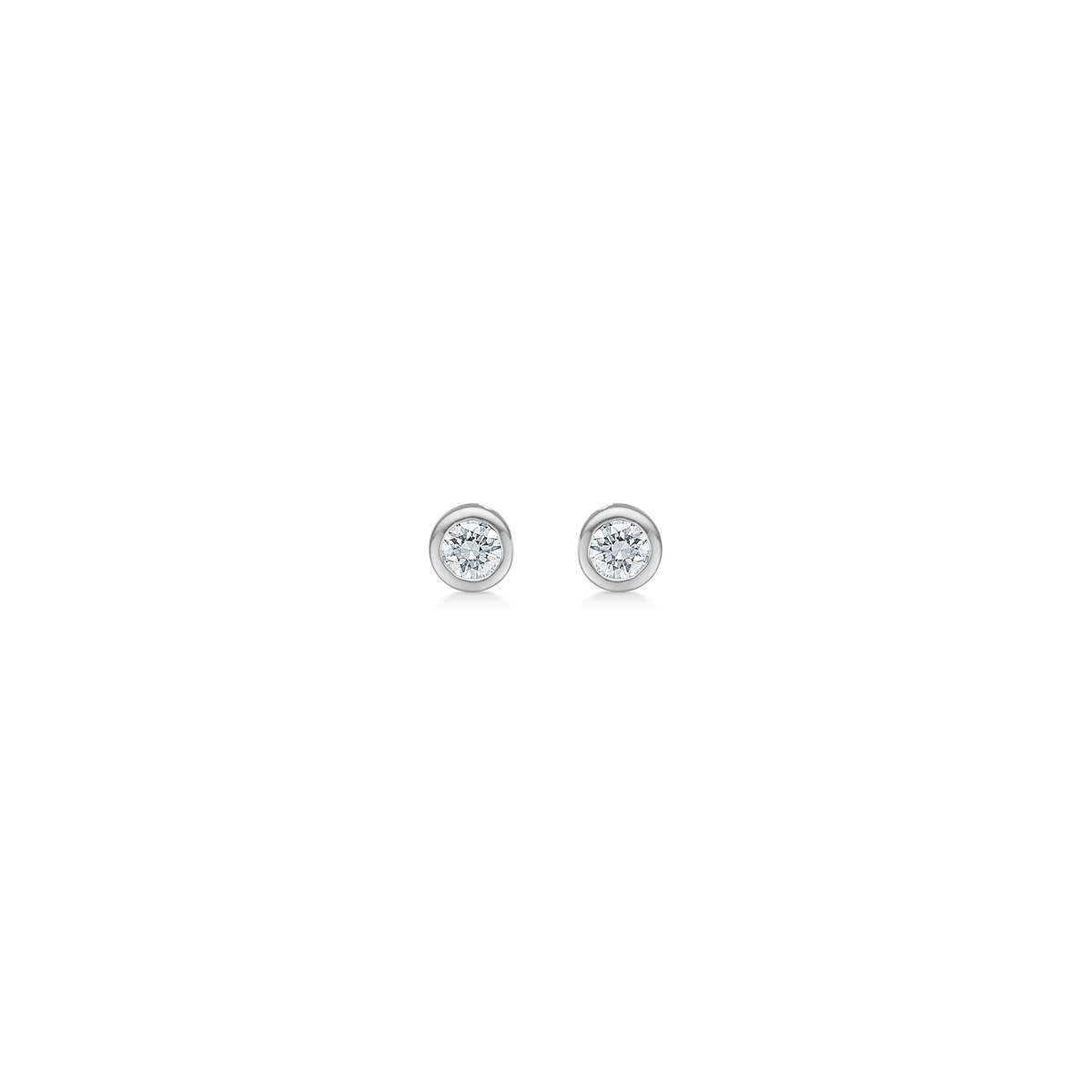 Earrings in white gold with round brilliant, front view, classic and elegant design