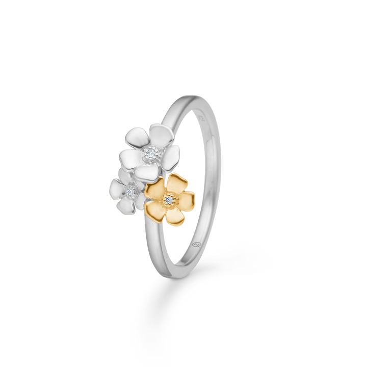 Mads Z Fleur Ring i Sølv & Guld med Tre Blomster – 2141109-001