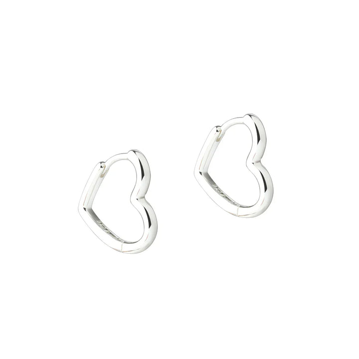 Silver earrings, heart-shaped design, front view, simple and elegant style