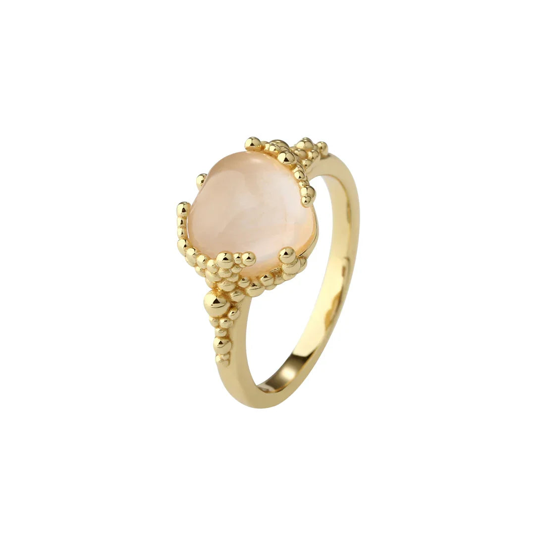 Gold ring with pink stones, fine detail on the front, exclusive and elegant design