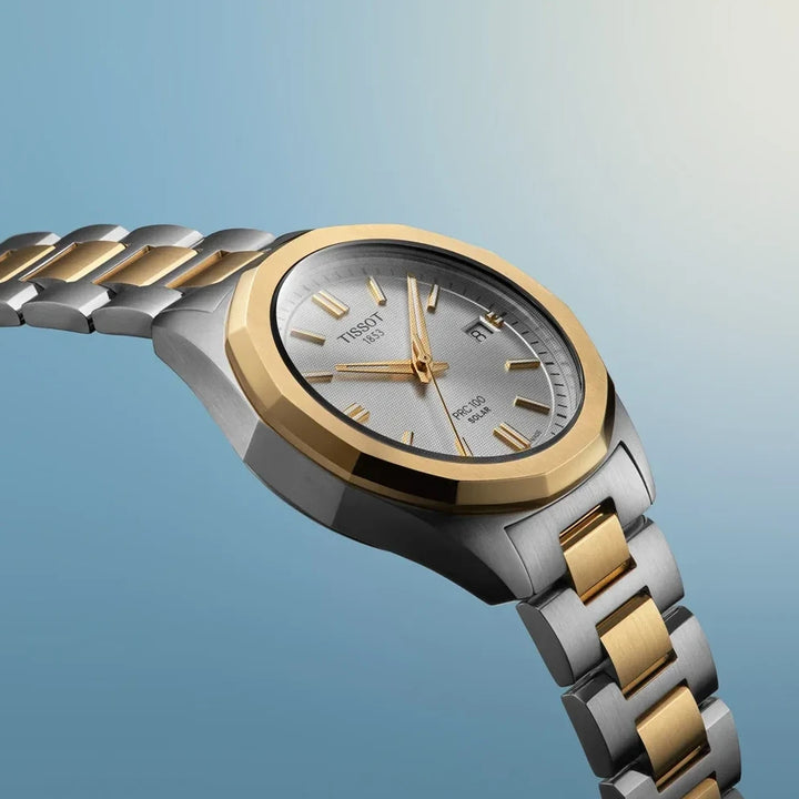 TISSOT PRC 100 SOLAR 34MM – GULD PVD / SØLV SKIVE – produktbillede 2
