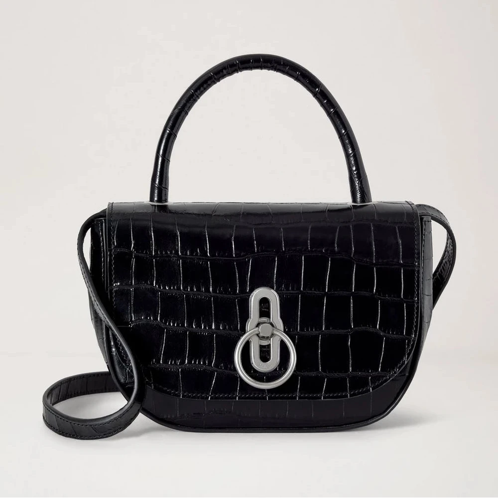 Mulberry Small Amberley Top Handle Black Shiny Small Croc – HH0137/641A100