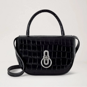 Mulberry Small Amberley Top Handle Black Shiny Small Croc