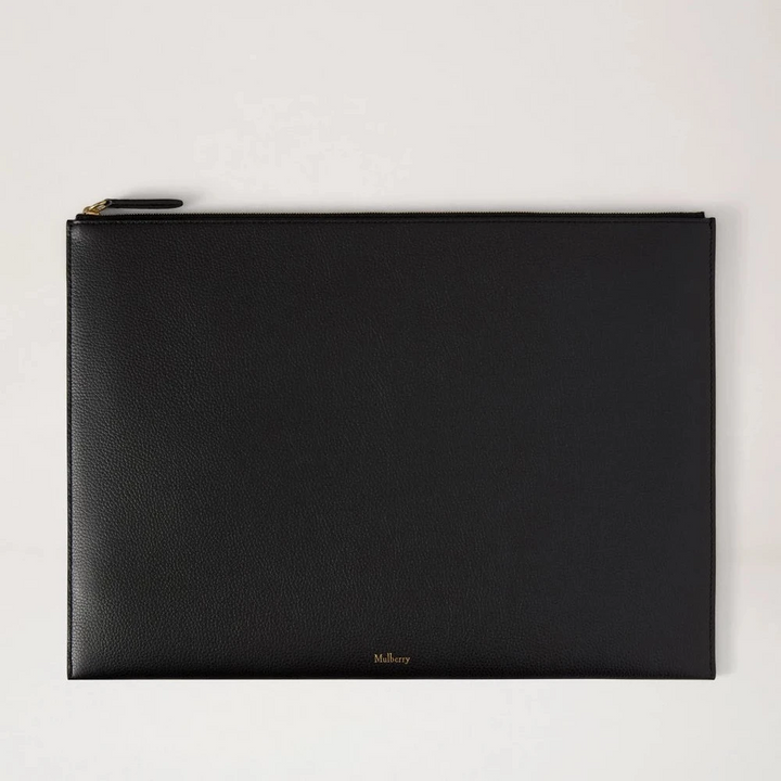 Mulberry Large Zipped Flat Pouch - Black Leather Laptop & Document Sleeve – RL9082/205A100