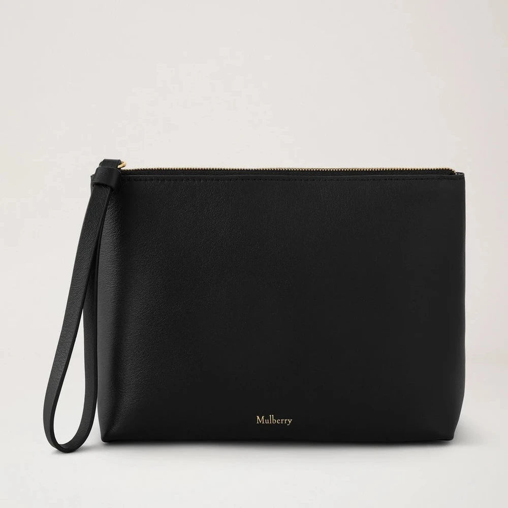Mulberry Zipped Cosmetic Pouch Black Supple Smooth Leather – RL9099/771A100