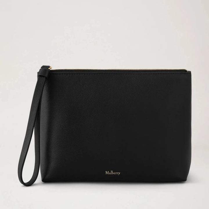 Mulberry Zipped Cosmetic Pouch Black Supple Smooth Leather – RL9099/771A100