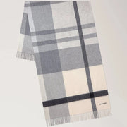 Mulberry Large Check Merino Wool Scarf Eggshell & Foggy Grey 
