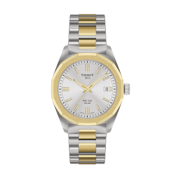 TISSOT PRC 100 SOLAR 34MM – GULD PVD / SØLV SKIVE – T1518222203100
