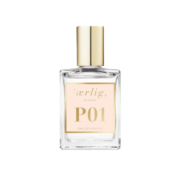 ærlig Eau De Perfume P01-15ml, elegant square bottle with golden cap and bright label. Model P01-15ml-p01-t-1