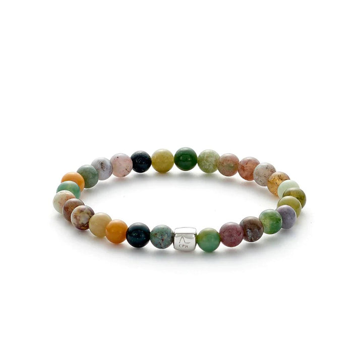 Alexander Lyngaard Bracelet Indian Agate 6mm with colorful agate beads on a white background. Model c00912-001