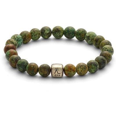 Alexander Lynggaard Bracelet Amazon 8mm with green stone balls and silver detail, Model c00680-001-1.