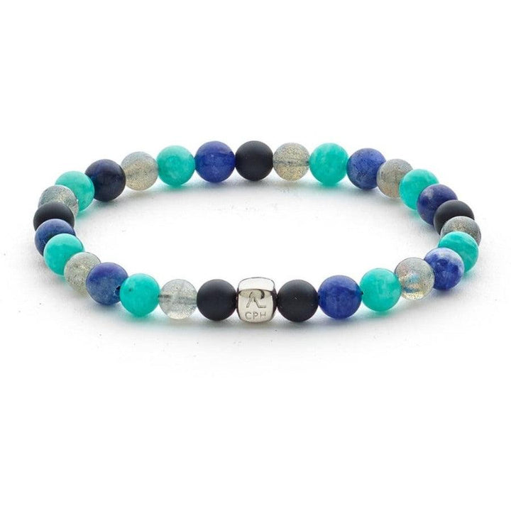 Alexander Lynggaard Bracelet Amsterdam 6mm with blue and green stone beads and silver detail, Model c20372-001