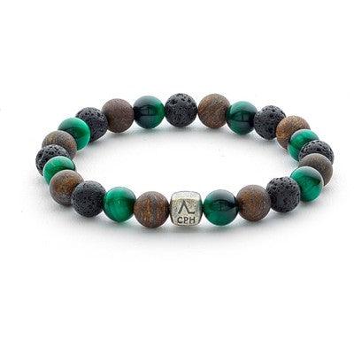 Alexander Lynggaard Bracelet Helsinki 8mm with green, brown and black pearls and silver detail, Model c10470-001-1.