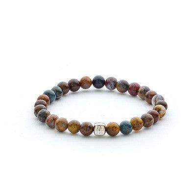 alexander-lynggaard-bracelet-pietersite-6mm with colored stone beads and silver detail, Model C010900-001