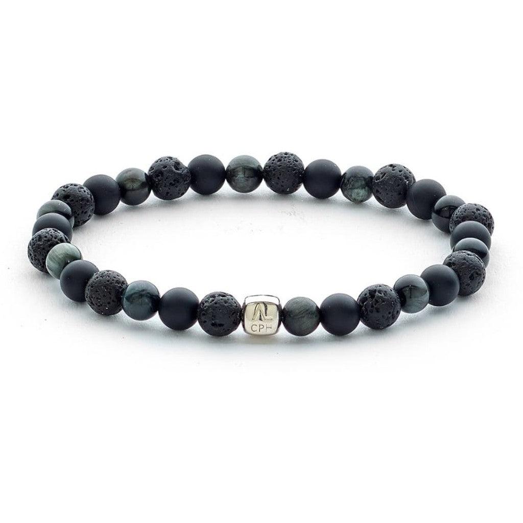 Alexander Lynggaard Bracelet Stockholm 6mm with black matte stones and silver detail on a white background. Model c20363-001