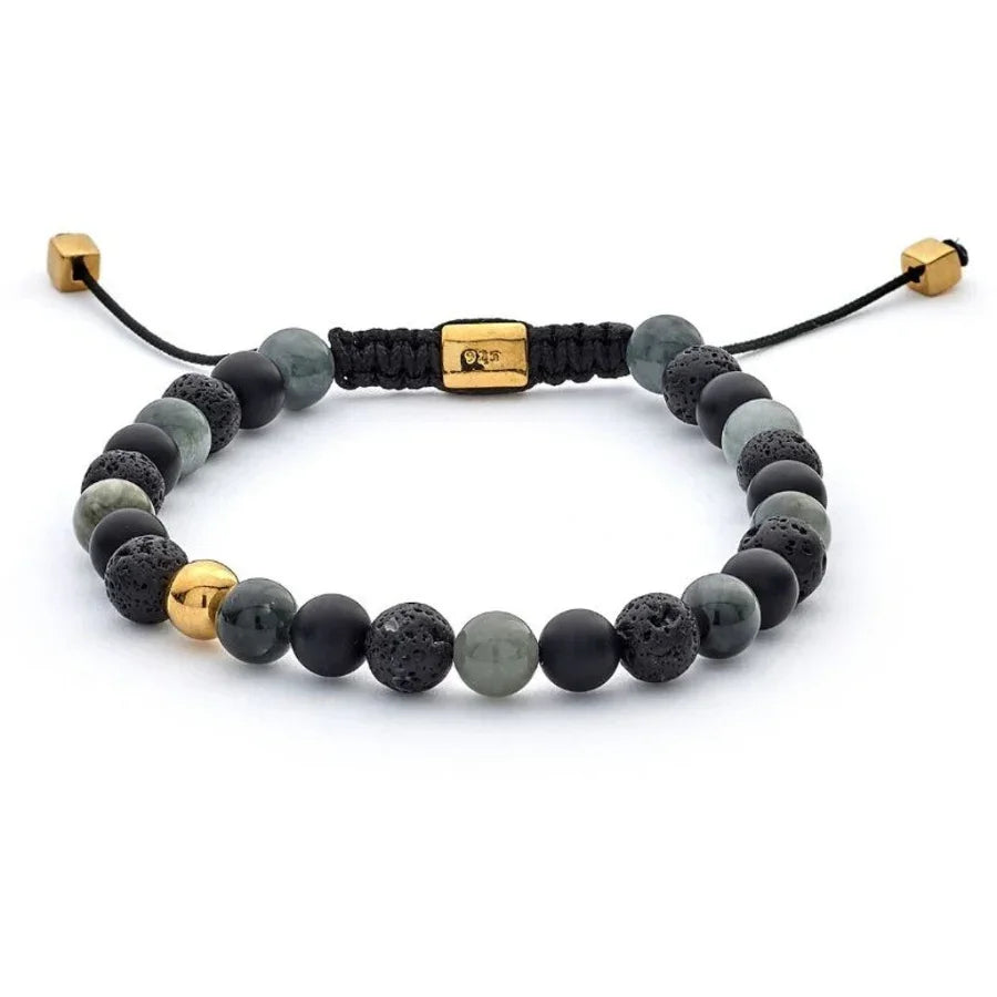 Alexander Lynggaard Armband Stockholm Braided 6mm with black, gray and gold beads in braided cord. Model B00132-1