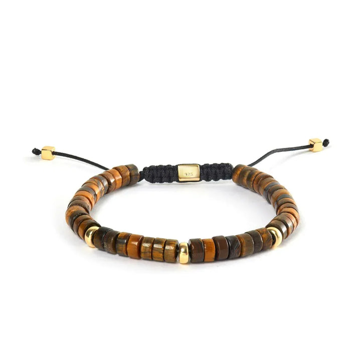 Alexander Lynggaard Bracelet Tiger Eye Heishi Braided 6mm with brownish tiger eye beads and braided black string. Model B00202-2