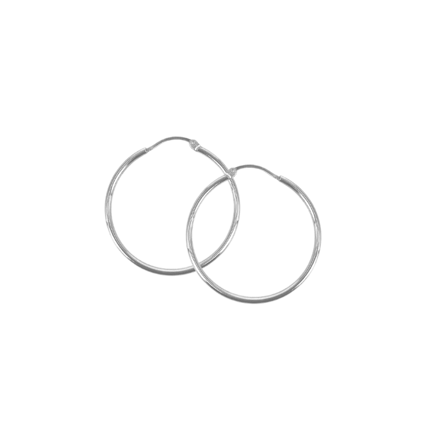 Aqua Dulce Ana Hoop in silver, two simple creoles in glossy finish on white background. Model 5727-1