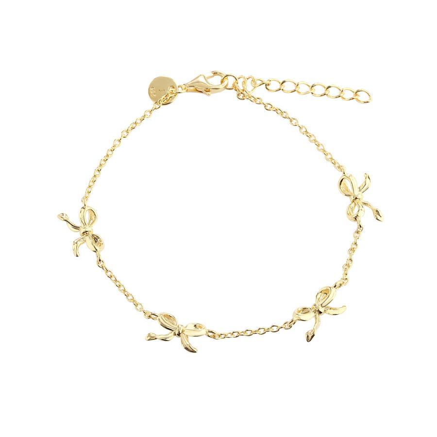 Aqua Dulce Curve Bow Armband gold plated with small bow details and adjustable chain, Model 5960-5960-1