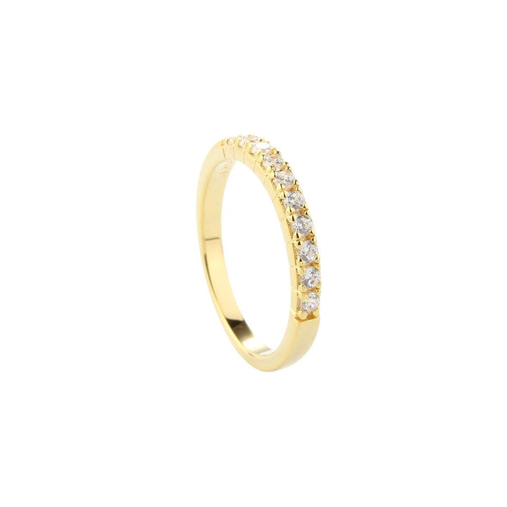 Aqua Dulce Darling Ring Gold-plated, elegant gold ring with clear stones in a row, Model 5986-5986-001-1.