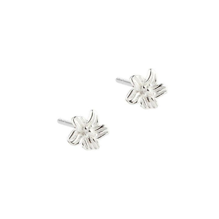 Aqua Dulce Jasmin Small Earrings Silver shows small flower-shaped silver earrings in a simple style. Model 5879-1