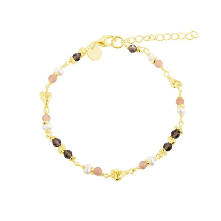 Aqua Dulce Love Me bracelet gold-plated with small pearls and colored stones, adjustable chain. Model 5936-5936-1
