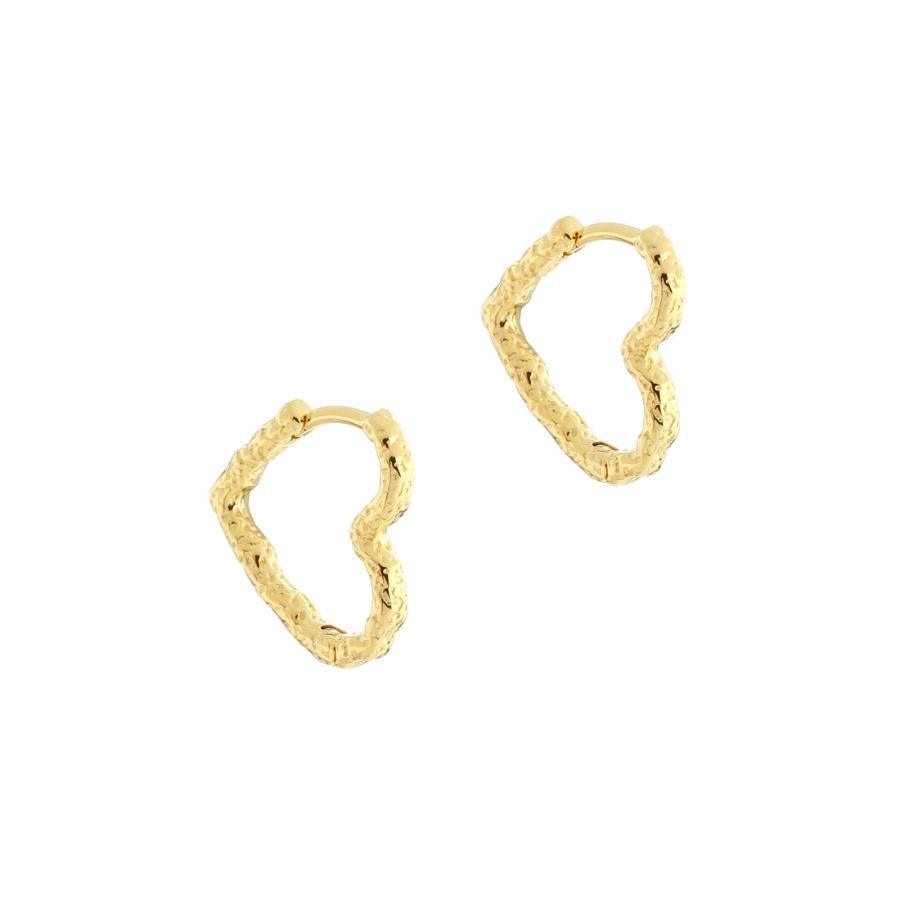 Aqua Dulce Love Me Heart Hoop gold plated uneven heart shaped earrings in gold, Model 5934-5934-1