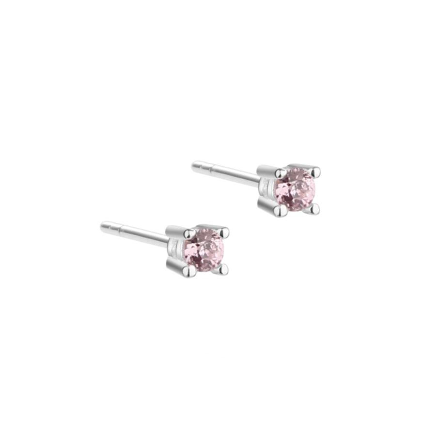 Aqua Dulce Mini Kaya pink earrings silver shows a set of small, elegant earrings in silver with pink stones. Model 5174-5174-1.