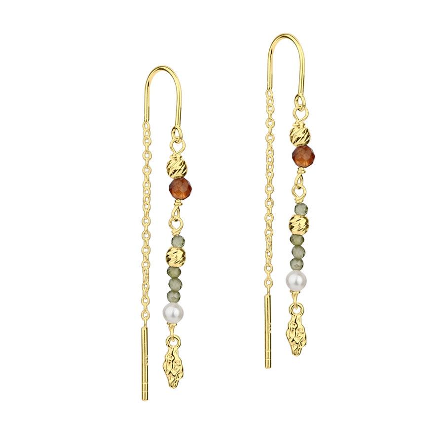 Aqua Dulce Olive Garden earrings silver-plated with colored pearls and golden details, Model4931-1.
