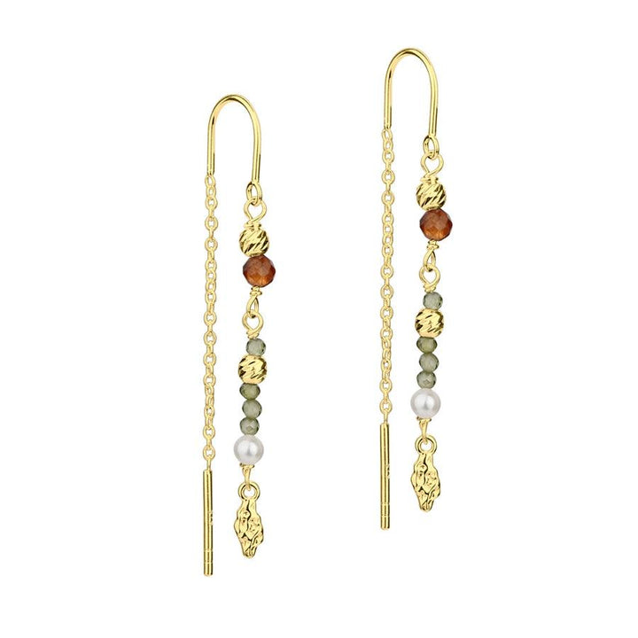 Aqua Dulce Olive Garden earrings silver-plated with colored pearls and golden details, Model4931-1.