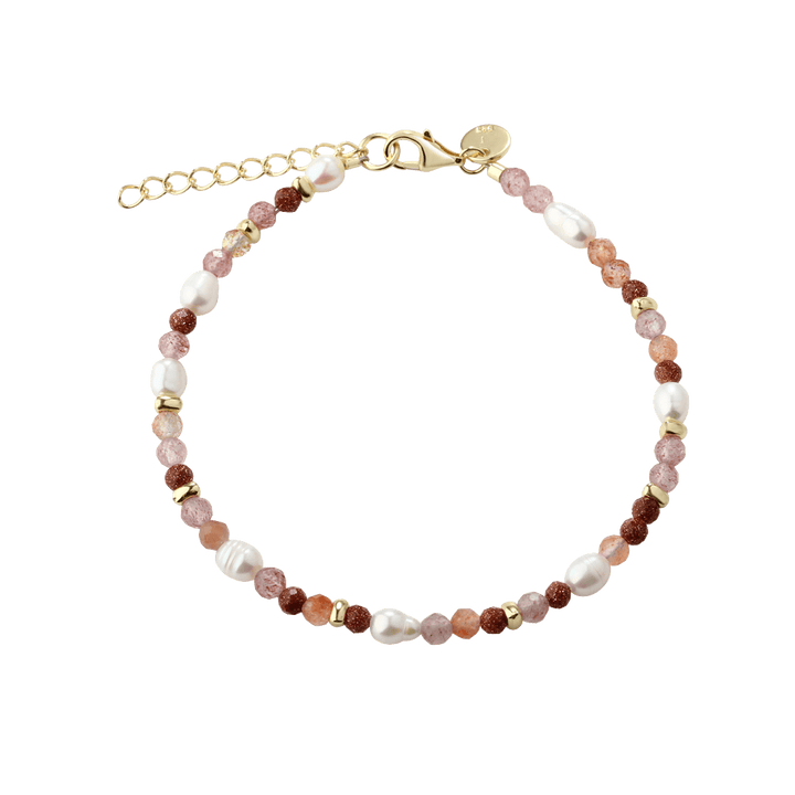Aqua Dulce Peachy bracelet in gold-plated silver with freshwater pearls and pink stones, Model 6250-1.