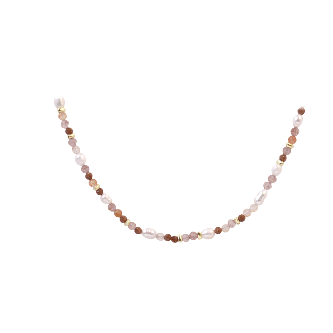 Aqua Dulce Peachy Necklace in gold-plated silver with peach colored pearls and gold details, Model 6252-1.