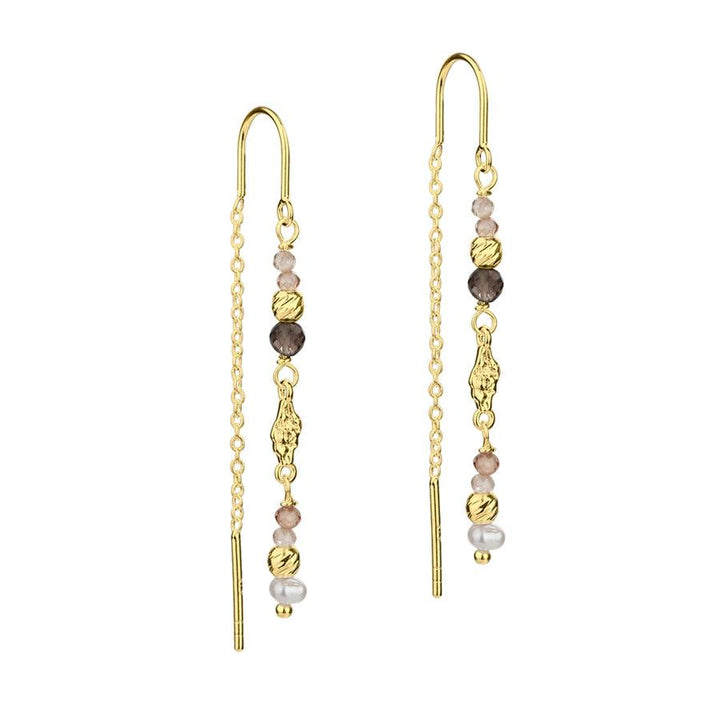 Aqua Dulce Rose Garden Earthread earrings with gold-colored chain, stone and pearl, Model 4927-4927-1.