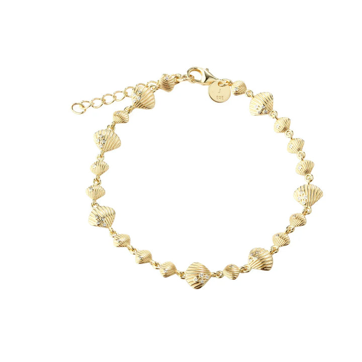 Aqua Dulce Shelly Bracelet in gold-plated silver with small seashells on a white background. Model 6317-1.