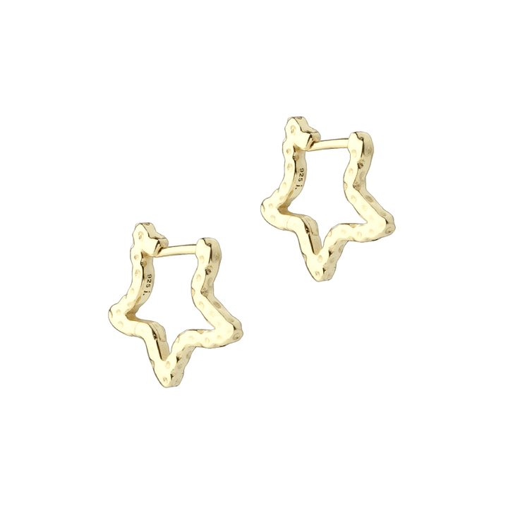 Aqua Dulce Stelle Hoops in gold-plated silver star earrings with hammered surface, Model 6160-1