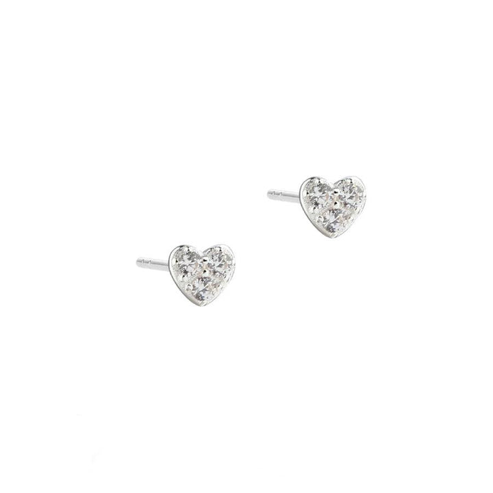 Aqua Dulce Tiny Heart earrings silver, small heart-shaped earrings with clear stones, Model 5681-1.