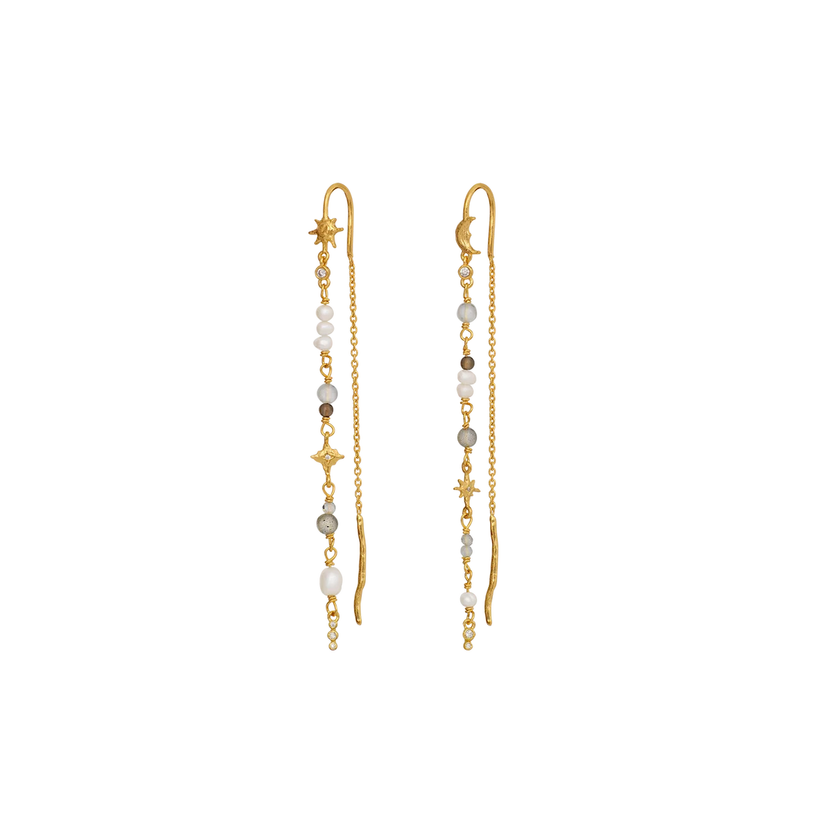 Maanesten Asya Gold-Plated Dangle Earrings with Pearls and Stones – 10206A
