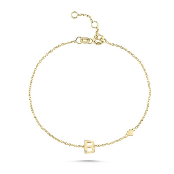 Nuran Letter Bracelet A-W – 14 Karat Gold w. Diamond – product image 2