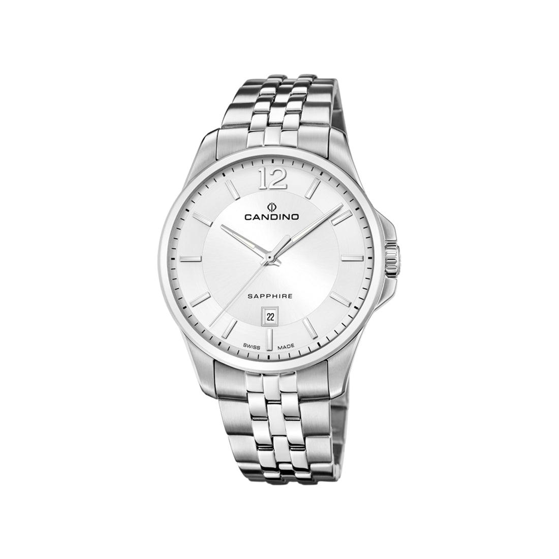 Candino men's steel watch with gray dial, classic design and silver chain. Model C47621-C47621-1