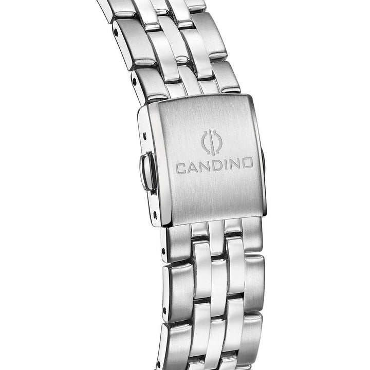 Candino men's steel watch with gray dial, detail image of steel chain and clasp, Model C47621