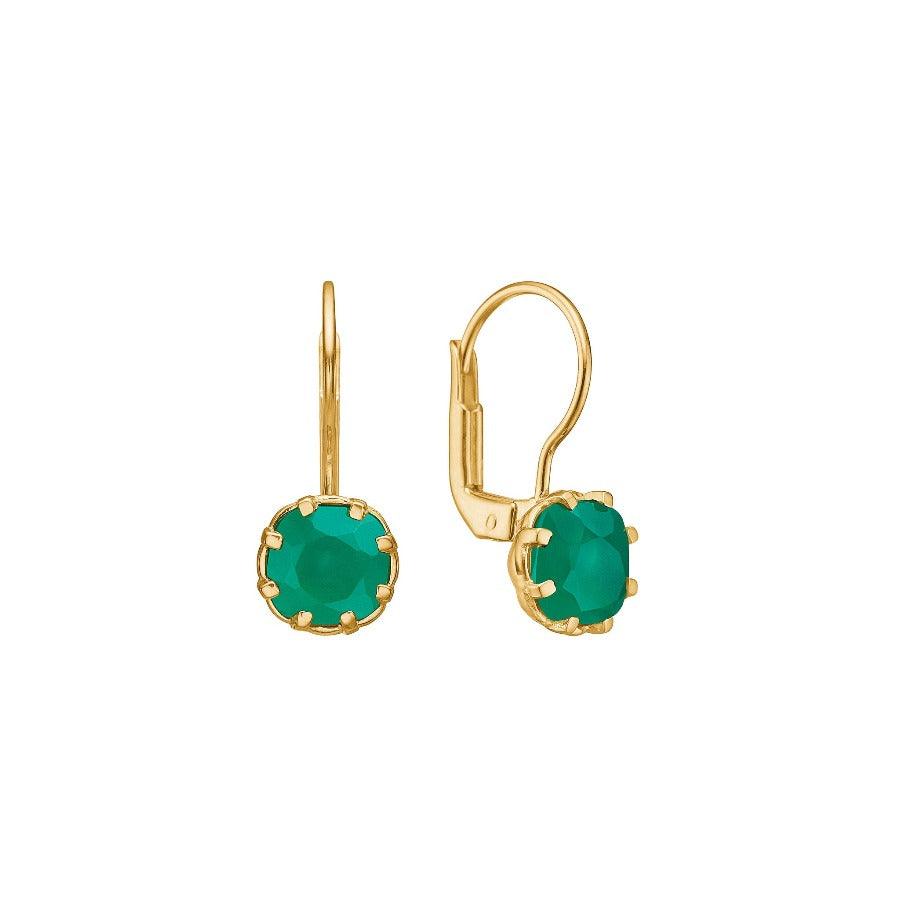 Carré earrings with green agate in gold-plated design, round facet cut stone, Model fe4489gr-1.