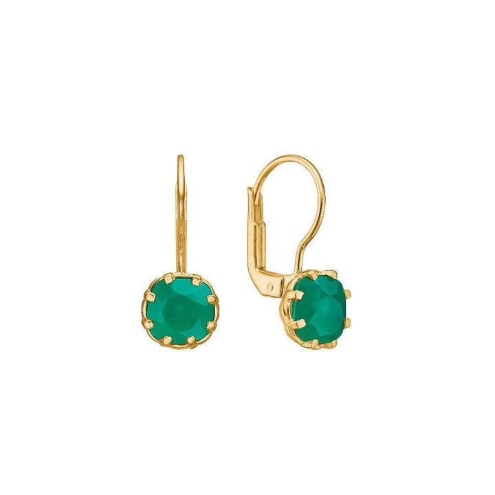 Carré earrings with green agate in gold-plated design, round facet cut stone, Model fe4489gr-1.
