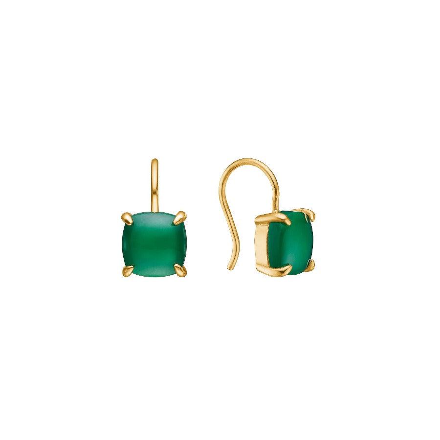 carre earrings with green agate, elegant gold earrings with square green stone, Model FH4350GR-FH4350GR-1
