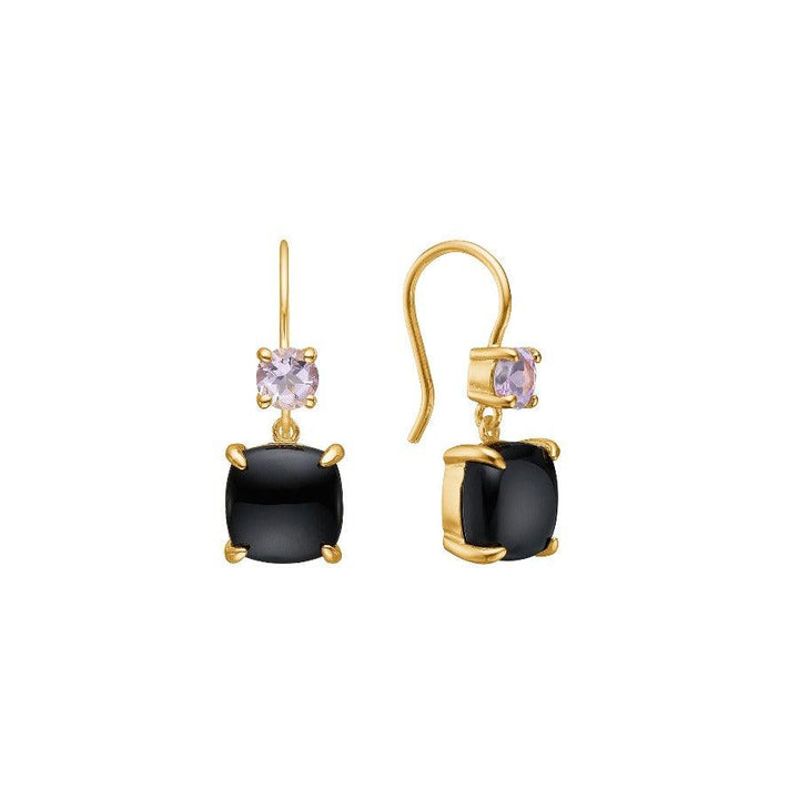 Carre earrings with black agate and amethyst, shown as a set in a gold-plated look. Model FH4485BAAM