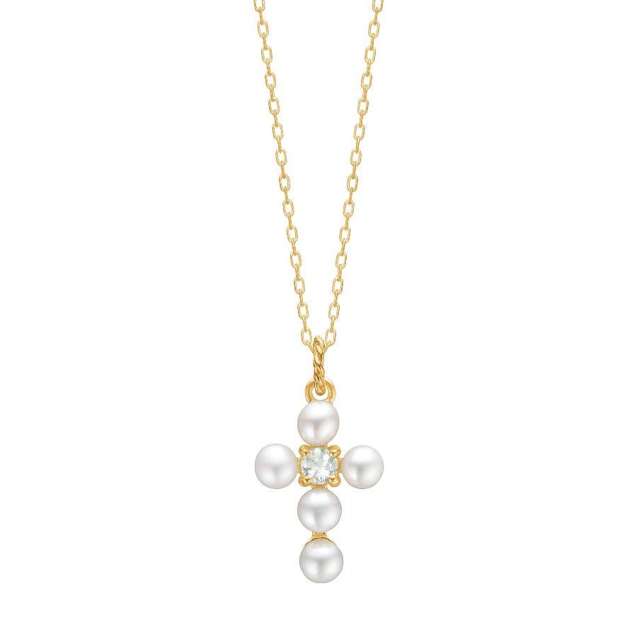 carre-pendant-with-pearl-and-prasiolite, cross pendant in gold with white pearls and light green prasiolite, ModelFL4461PRSBI