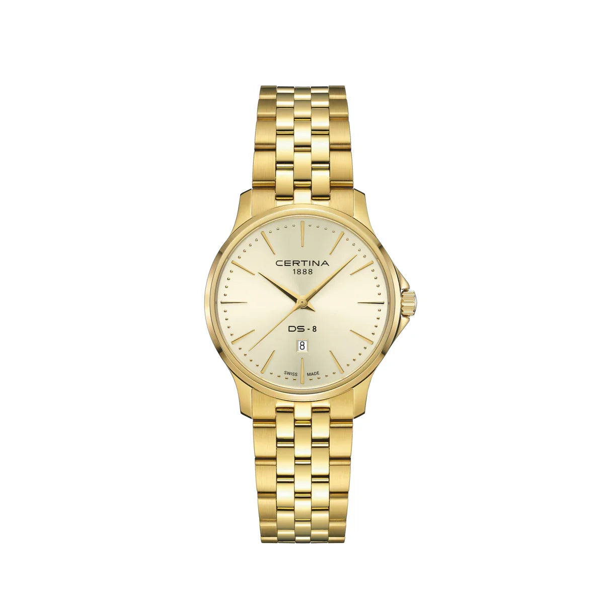 Certina DS-8 Lady 31mm w/gold PVD, elegant women's watch in golden color with classic dial. Model C0450103336100