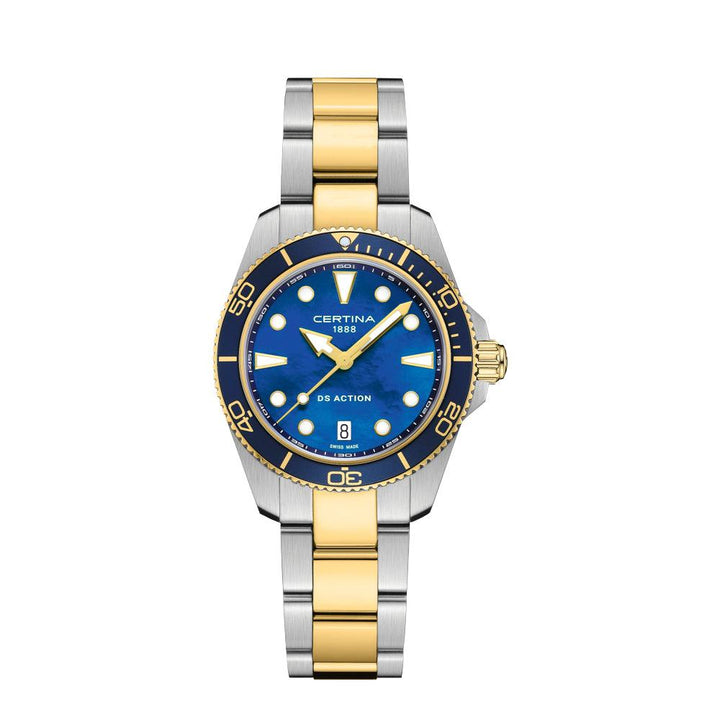 Certina DS Action Ocean Blue Mother of Pearl 34.5mm Quartz, two-tone steel chain and blue dial. Model C0482102213100.