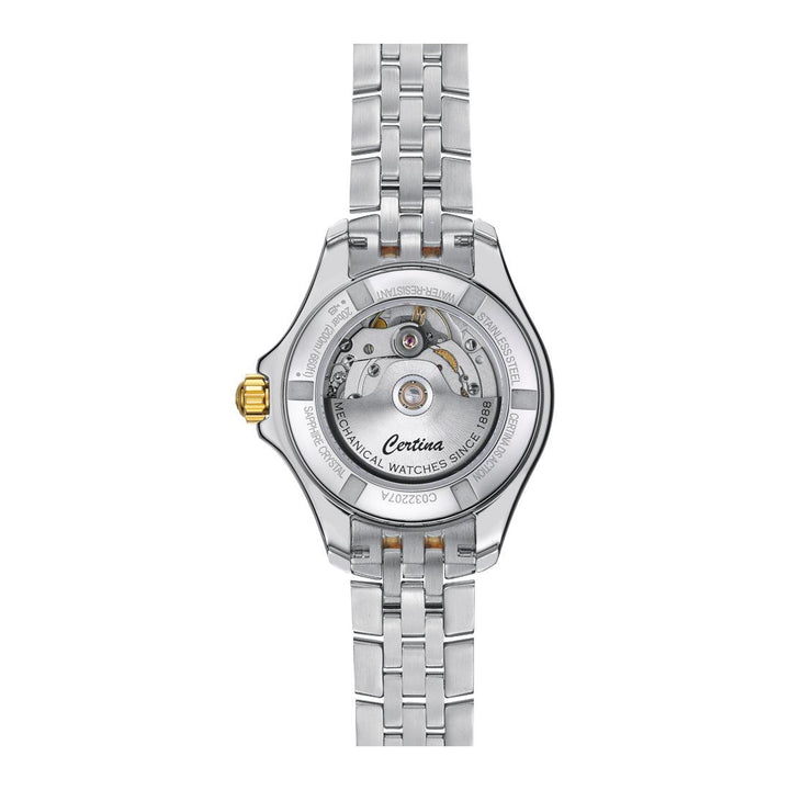 Certina DS Action Powermatic 80 women's watch, back with transparent movement, steel chain, Model C0322072212600