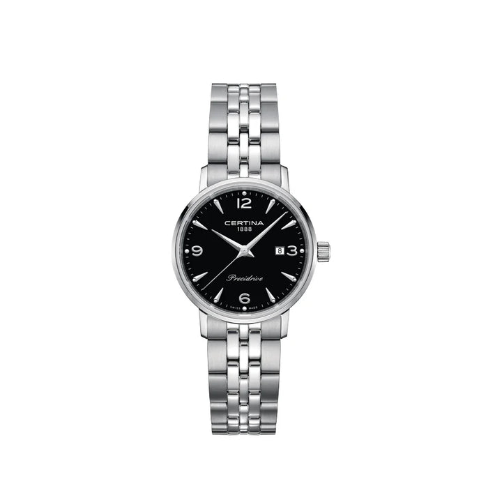 Certina DS Caimano Women's watch black dial with silver colored stainless steel chain. Model C0352101105700