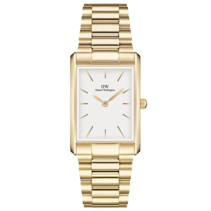 Daniel Wellington Bound Link Gold White square women's watch with elegant gold strap and white dial. Model ADW00100703